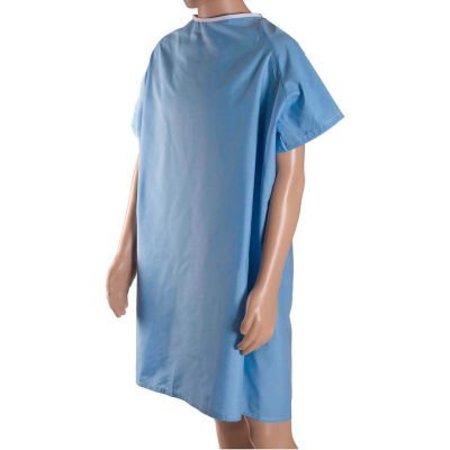 HEALTHSMART DMI Hospital Patient Gown with Snaps on Shoulders, 36 Inches Long from Shoulder, Blue 532-8032-0139